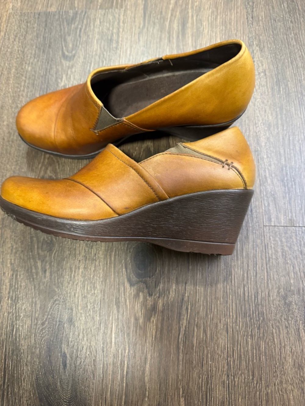 Dansko Cognac Leather Wedge Slip-On Shoes